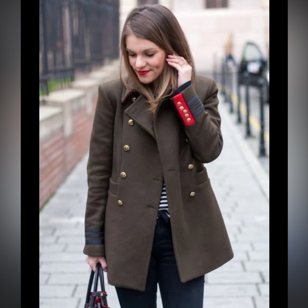 Zara Woman Olive Military Double-Breasted Blazer Jacket XS | Excellent Condition - Picture 7 of 13